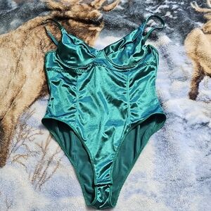 Satin Emerald Green Underwire Bodysuit